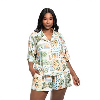 Plus Size Lilac+London Printed 2 pc Pajama Top & Pajama Shorts Set