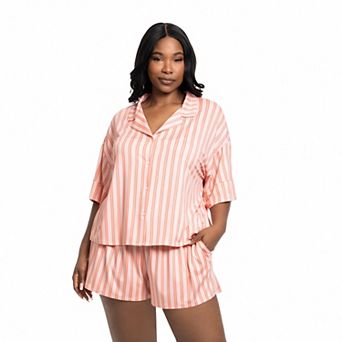 Plus Size Lilac+London Printed 2 pc Pajama Top & Pajama Shorts Set