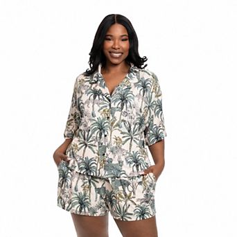 Plus Size Lilac+London Printed 2 pc Pajama Top & Pajama Shorts Set