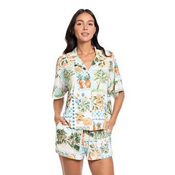 Women's Lilac+London Printed 2 pc Pajama Top & Pajama Shorts Set