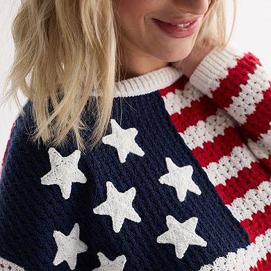 Juniors' Jollidays American Flag Crochet Crew Sweater