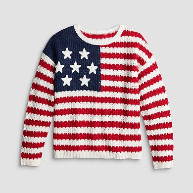 Juniors' Jollidays American Flag Crochet Crew Sweater