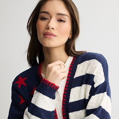 Women's Jollidays American Flag Striped Cardigan Sweater
