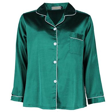 CTM Women's Satin Long Sleeve Pajama Lounge Set