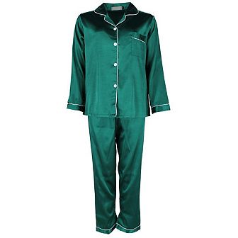 CTM Women's Satin Long Sleeve Pajama Lounge Set