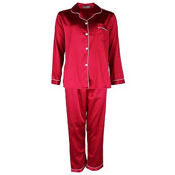 CTM Women's Satin Long Sleeve Pajama Lounge Set