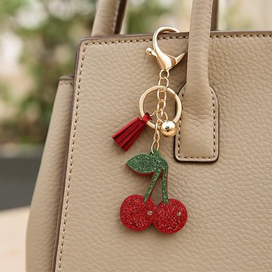 CTM Women's Glittering Favorite Cherries Bag Charm