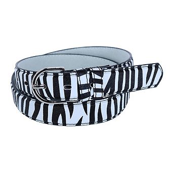 CTM Women's Leather 1 1/8 Inch Zebra Print Dress Belt