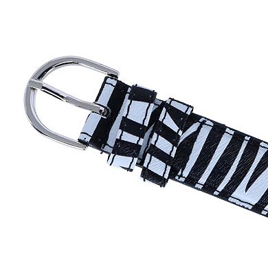 CTM Women's Leather 1 1/8 Inch Zebra Print Dress Belt