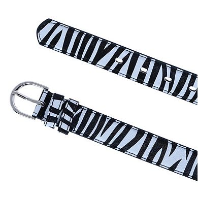 CTM Women's Leather 1 1/8 Inch Zebra Print Dress Belt