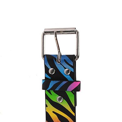 CTM Women's Rainbow Zebra Belt with Roller Buckle