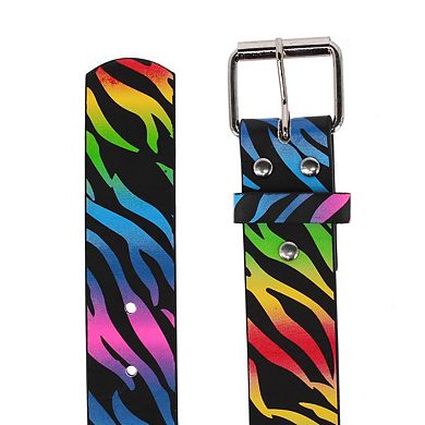 CTM Women's Rainbow Zebra Belt with Roller Buckle