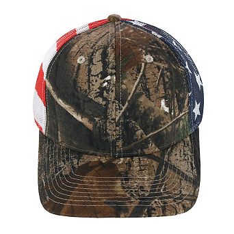 Kati Men's Real tree Camo Trucker Hat with American Flag Mesh Back
