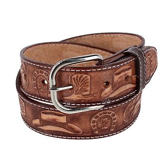 CTM Boy's Leather Rodeo Tooled Western Belt