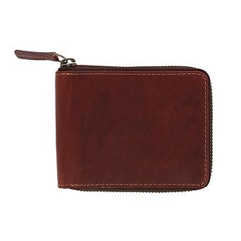 American Bison Men's Oil Pull Up Leather Zip Around Wallet with Center Flap