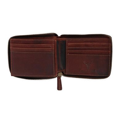 American Bison Men's Oil Pull Up Leather Zip Around Wallet with Center Flap