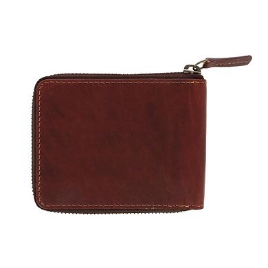 American Bison Men's Oil Pull Up Leather Zip Around Wallet with Center Flap