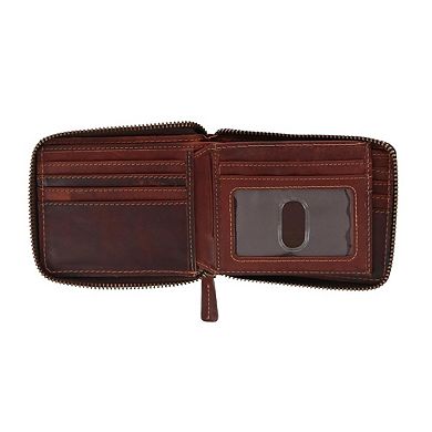 American Bison Men's Oil Pull Up Leather Zip Around Wallet with Center Flap