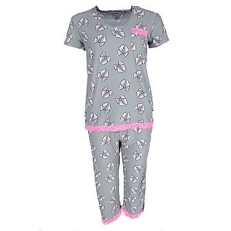 Strawberrykiss Women's Bows V-neck Short Sleeve Capri Set