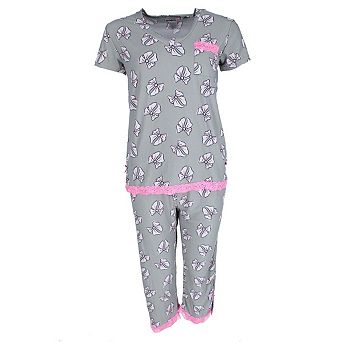 Strawberrykiss Women's Bows V-neck Short Sleeve Capri Set