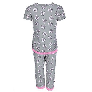 Strawberrykiss Women's Bows V-neck Short Sleeve Capri Set