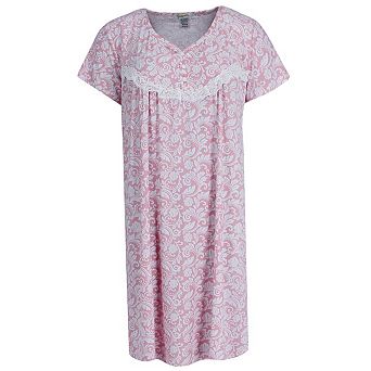 Gabriella Women's Plus Size Patterned Short Sleeve Sleep Gown