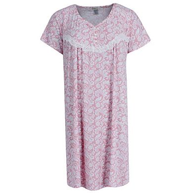 Gabriella Women's Plus Size Patterned Short Sleeve Sleep Gown