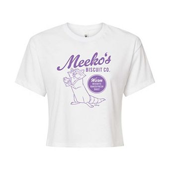 Juniors' Disney's Pocahontas Meeko's Biscuit Co. Cropped Tee