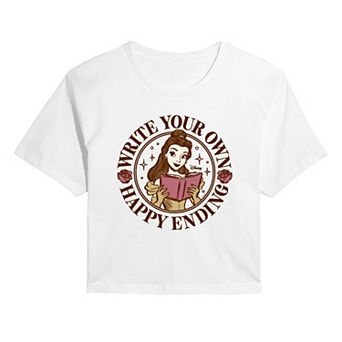 Juniors' Disney Beauty and the Beast Belle Write Your Own Happy Ending Cropped Tee