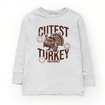 SmileyWorld Cutest Turkey Distressed - Youth Long Sleeve Graphic T-Shirt