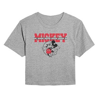 Juniors' Disney's Mickey Mouse Collegiate Cropped Tee