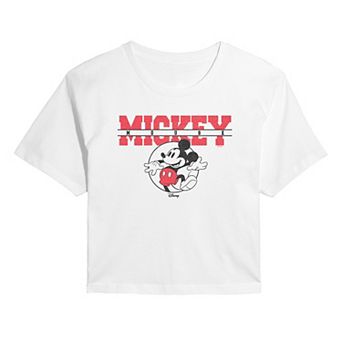 Juniors' Disney's Mickey Mouse Collegiate Cropped Tee