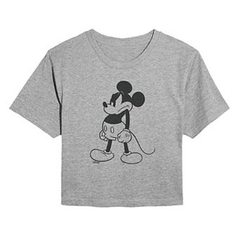 Juniors' Disney's Mickey Mouse Mad Stand Cropped Tee