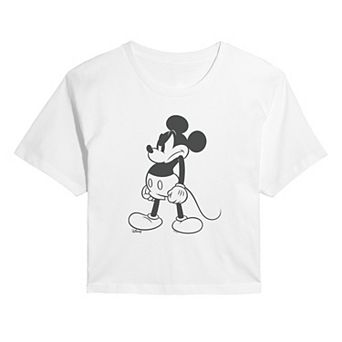 Juniors' Disney's Mickey Mouse Mad Stand Cropped Tee