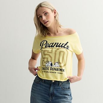 Juniors' Peanuts Athletic Department Snoopy Graphic Off-The-Shoulder Tee
