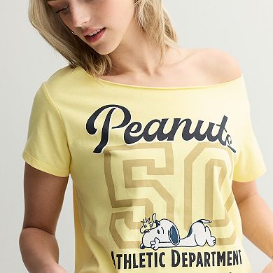 Juniors' Peanuts Athletic Department Snoopy Graphic Off-The-Shoulder Tee