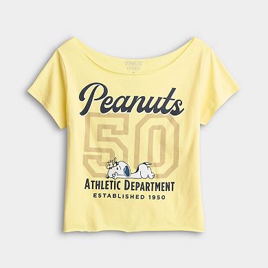 Juniors' Peanuts Athletic Department Snoopy Graphic Off-The-Shoulder Tee