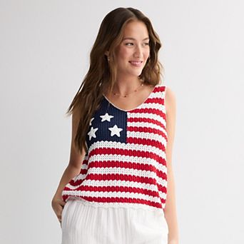 Juniors' Jollidays American Flag Crochet Tank Sweater