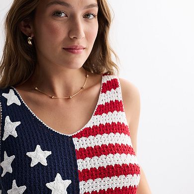Juniors' Jollidays American Flag Crochet Tank Sweater