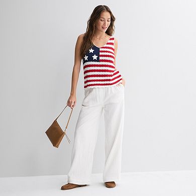 Juniors' Jollidays American Flag Crochet Tank Sweater