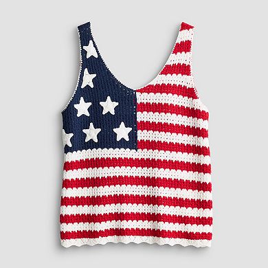 Juniors' Jollidays American Flag Crochet Tank Sweater