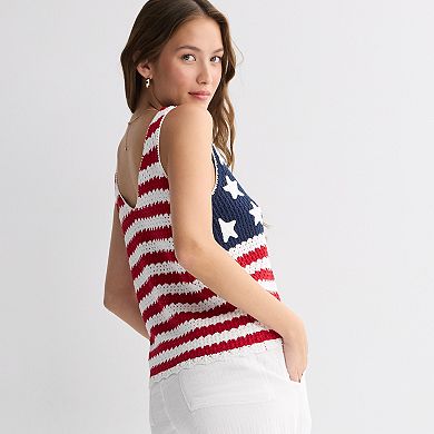 Juniors' Jollidays American Flag Crochet Tank Sweater