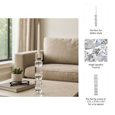 Modern Glass Crystal Pillar and Taper Candle Holder Geometric Design