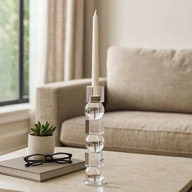 Modern Glass Crystal Pillar and Taper Candle Holder Geometric Design