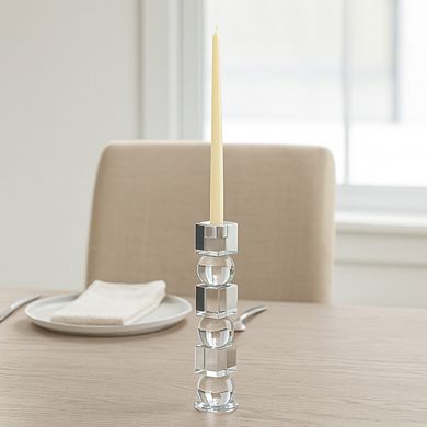 Modern Glass Crystal Pillar and Taper Candle Holder Geometric Design