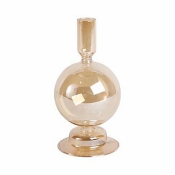 Glass Taper Candle Holder with Rounded Globe Pedestal Base Design