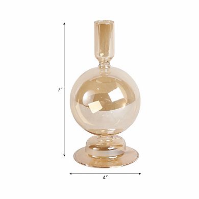 Glass Taper Candle Holder with Rounded Globe Pedestal Base Design