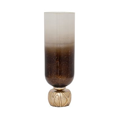Glass, 19" Ombre Candleholder On Base, Ivory/gold
