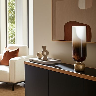 Glass, 19" Ombre Candleholder On Base, Ivory/gold