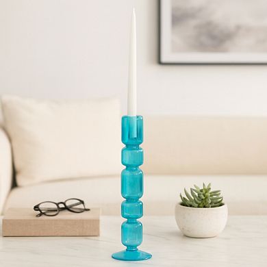 Modern Candle Holder with Stacked Sculptural Glass Base